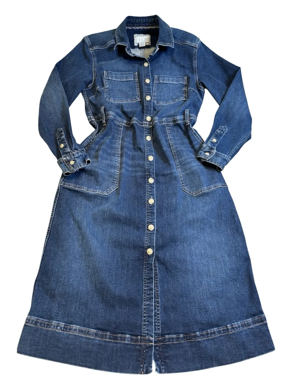 Tommy Bahama Indigo Denim Midi Shirt Dress Medium M Button Front Utility Dress - Picture 2 of 7